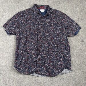 Zipcode Button Down Shirt Mens XL Slim Fit Short Sleeve Floral Micro Print Blue